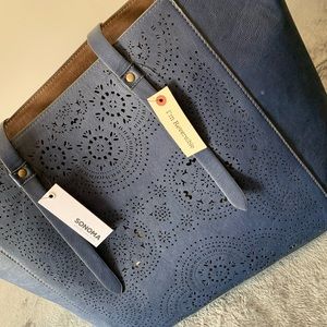 navy blue/brown reversible handbag